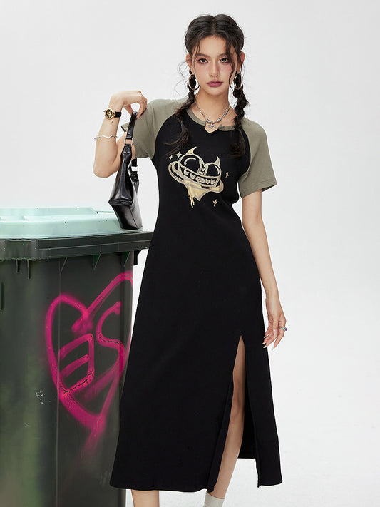 Graphic slit dress 