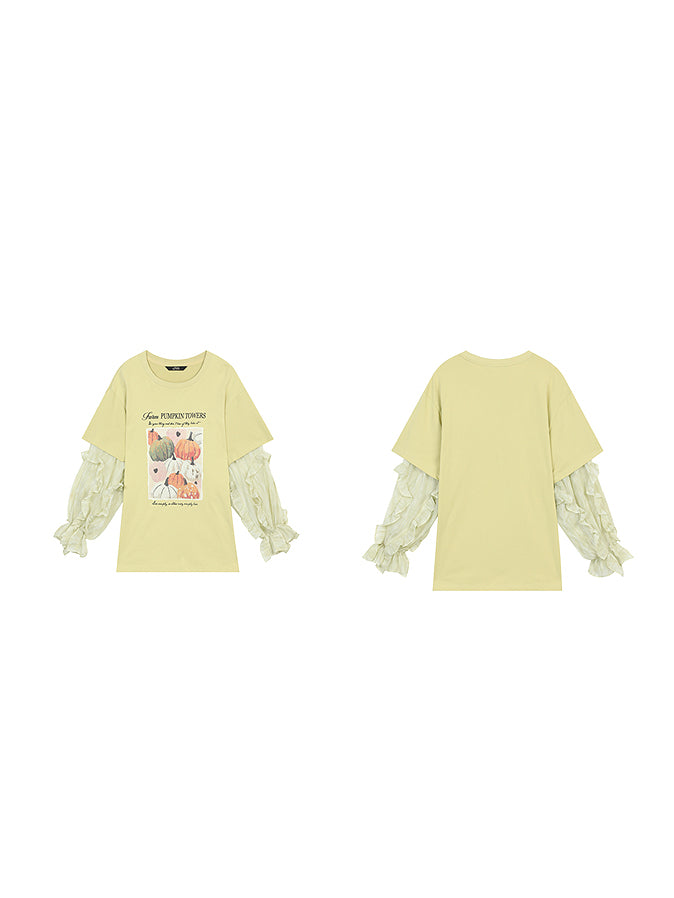 パンプキングラフィックシアースリーブトップス