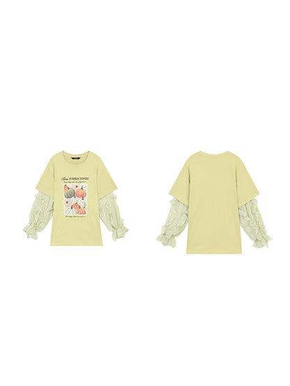 パンプキングラフィックシアースリーブトップス