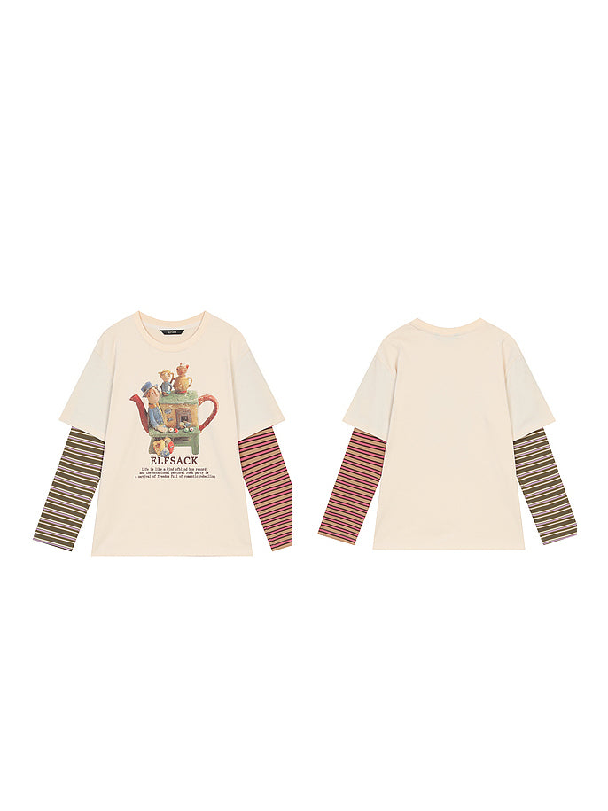 Striped sleeve layered top 
