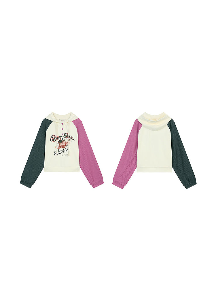 ストロベリーパッチミックススリーブフーディ