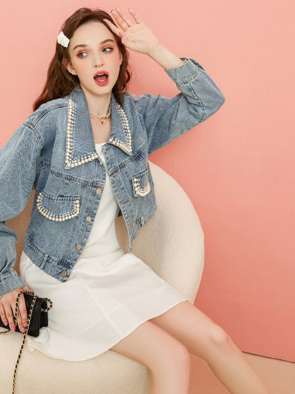 Pearl design denim jacket 