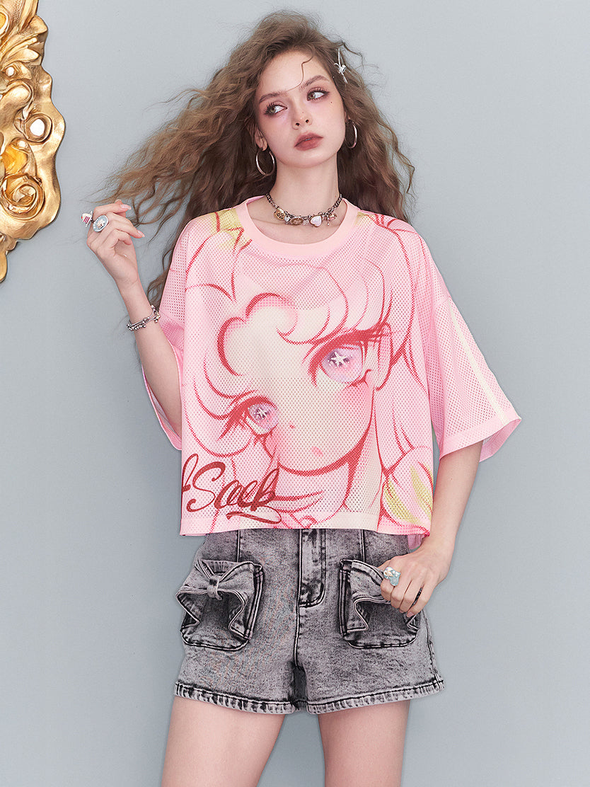 メッシュビジュアルプリントTシャツ