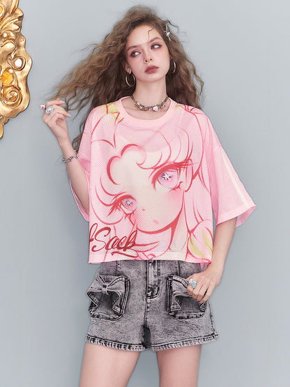 メッシュビジュアルプリントTシャツ