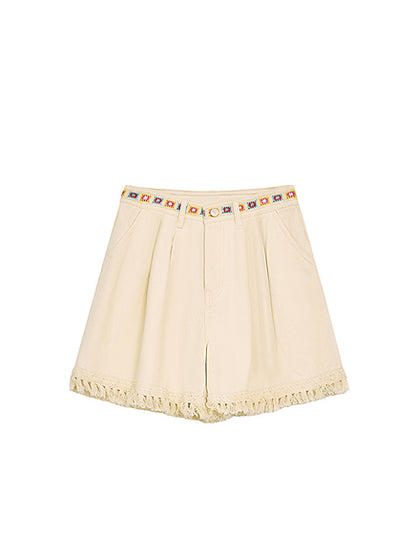 フリンジヘムタックショートパンツ