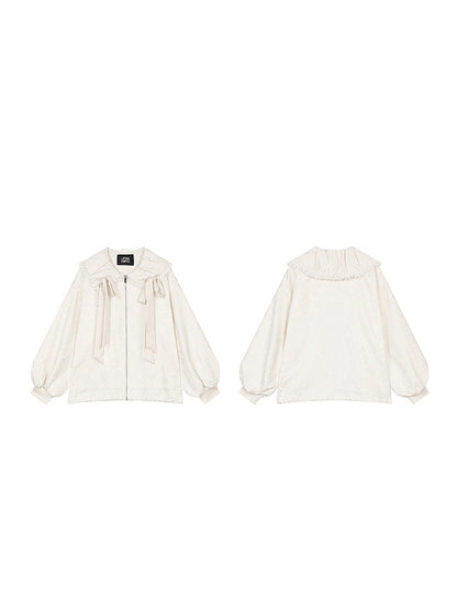 Ribbon collar jacquard jacket 