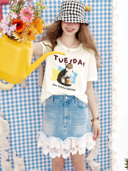チューズデーネコプリントTシャツ