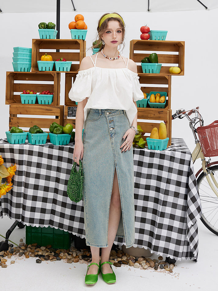 パールシャーリングショルダートップス