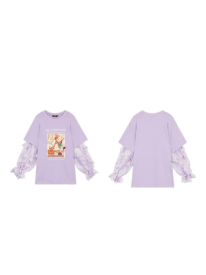 パンプキングラフィックシアースリーブトップス