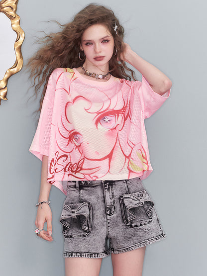 メッシュビジュアルプリントTシャツ