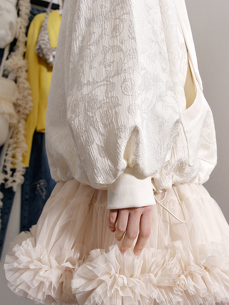 Ribbon collar jacquard jacket 