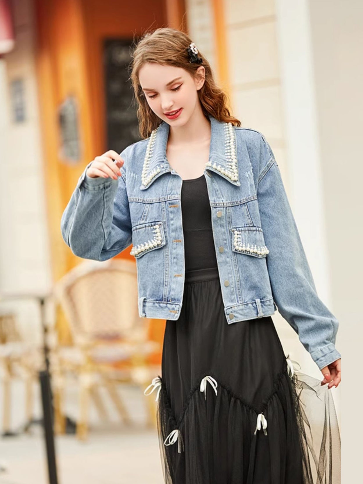 Pearl design denim jacket 