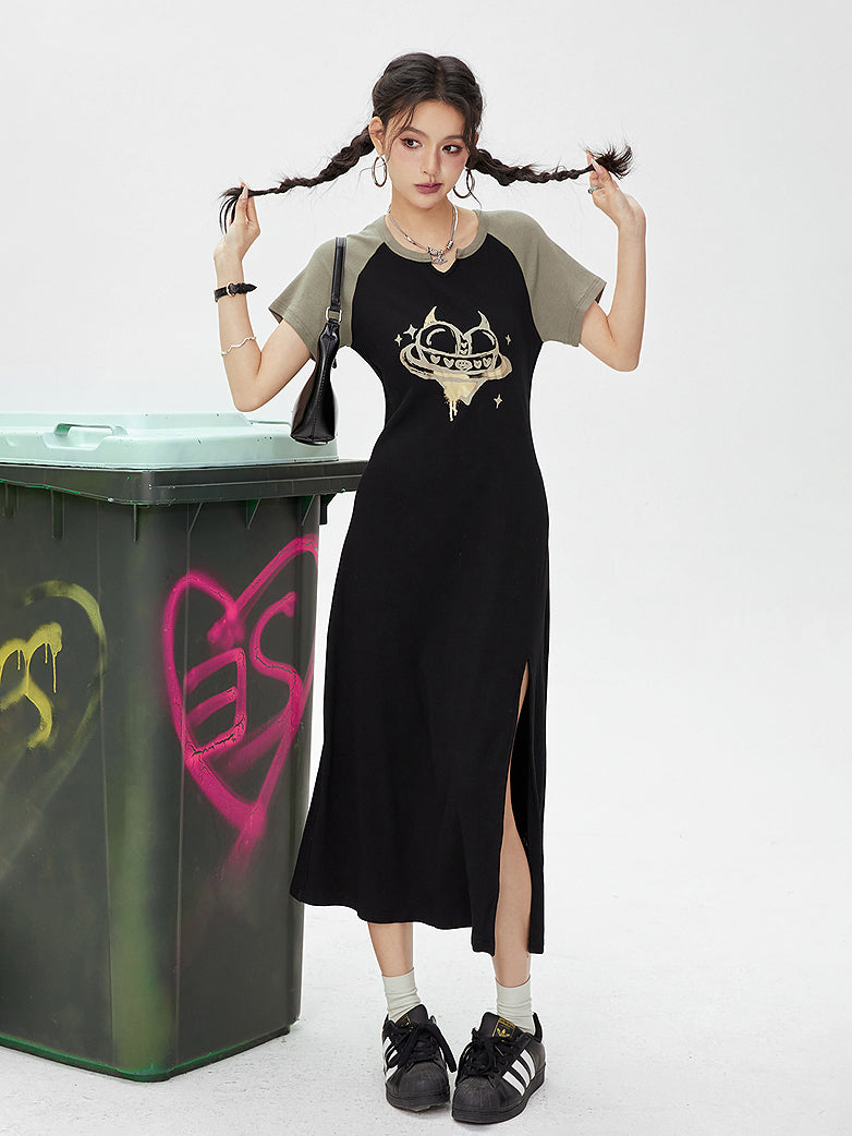 Graphic slit dress 
