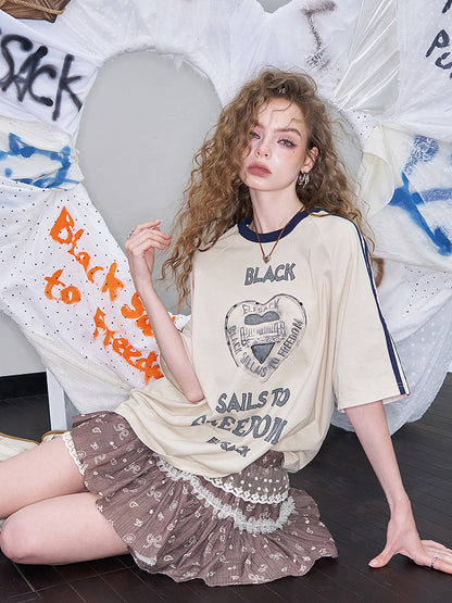 フリーダムハートプリントTシャツ