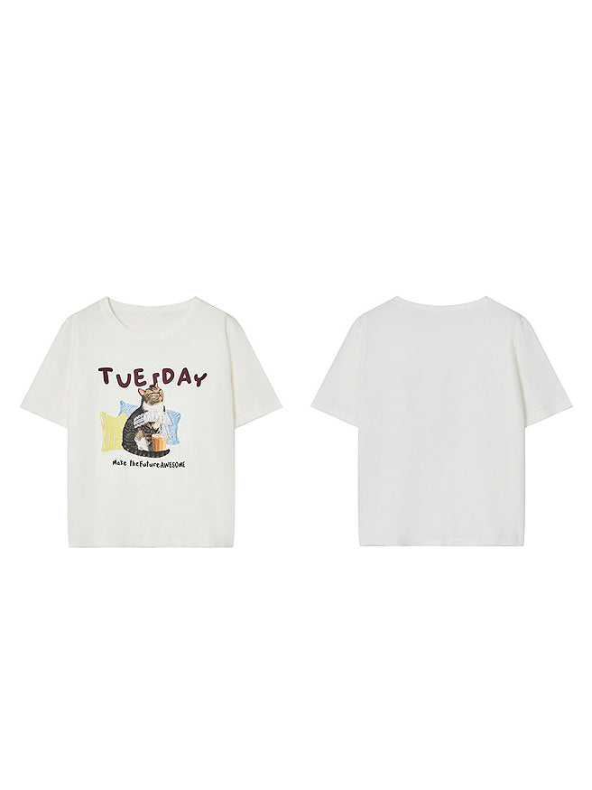 チューズデーネコプリントTシャツ