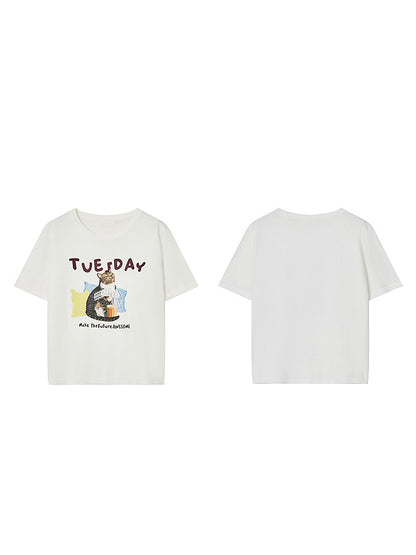 チューズデーネコプリントTシャツ