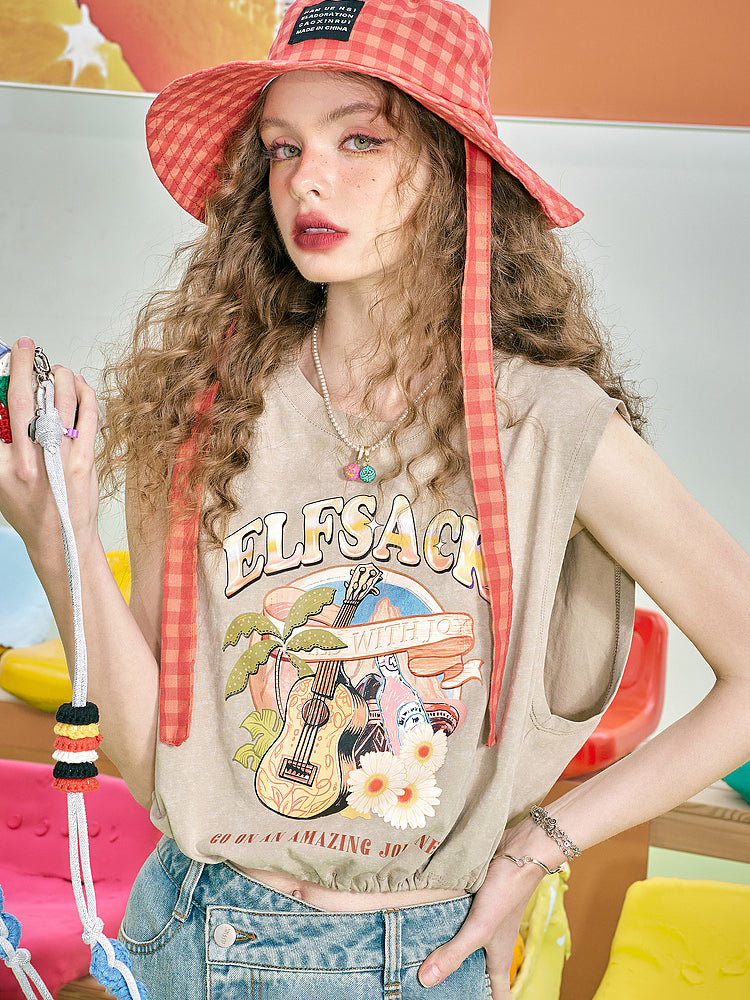 ギターグラフィックノースリーブTシャツ