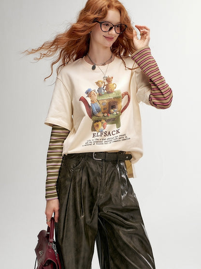 Striped sleeve layered top 