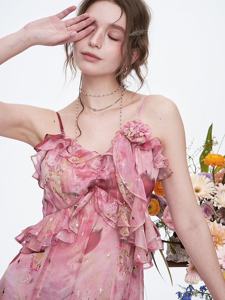 フローラルシフォンキャミドレス