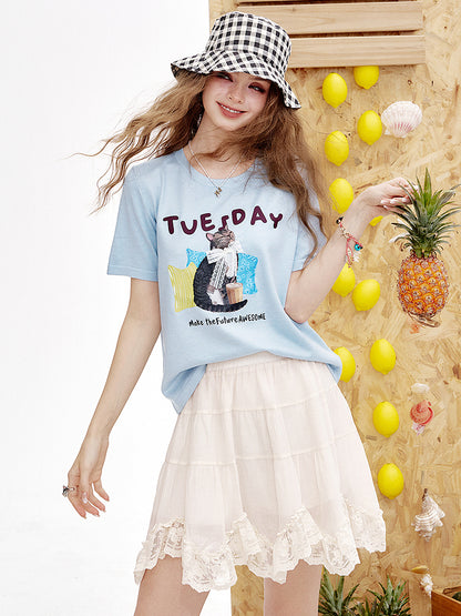 チューズデーネコプリントTシャツ