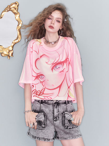 メッシュビジュアルプリントTシャツ