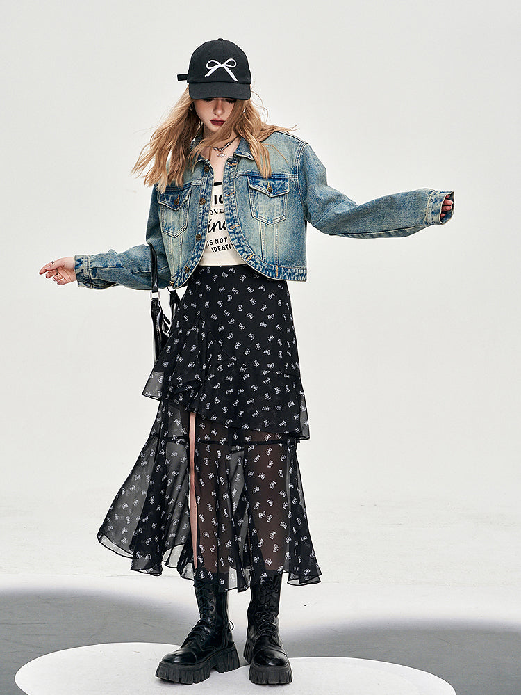 Asymmetrical flare chiffon skirt 