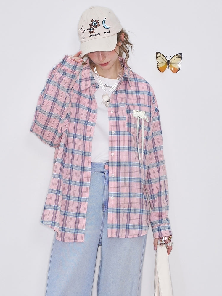 バックリボーングラフィックチェックシャツ