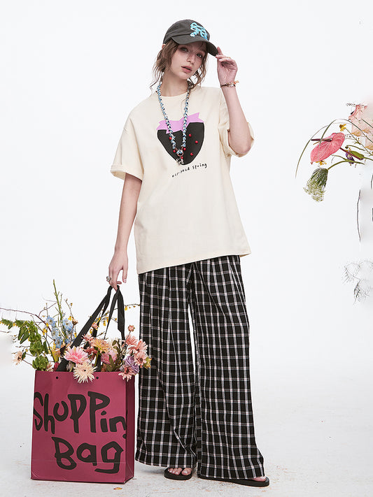 ドローストリングチェックワイドパンツ