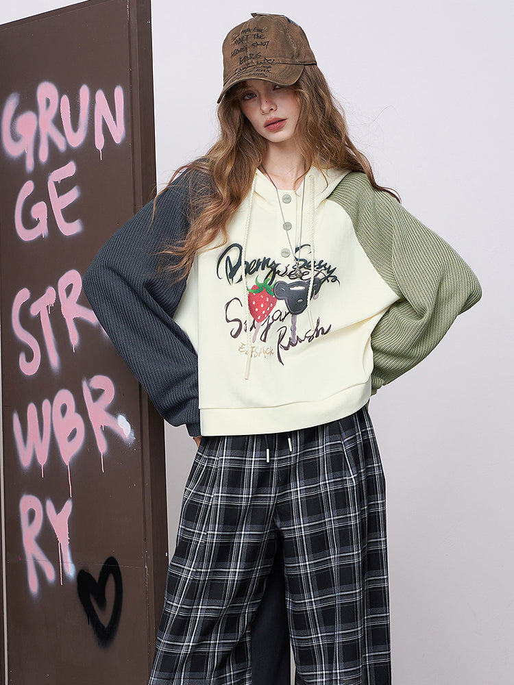 ストロベリーパッチミックススリーブフーディ