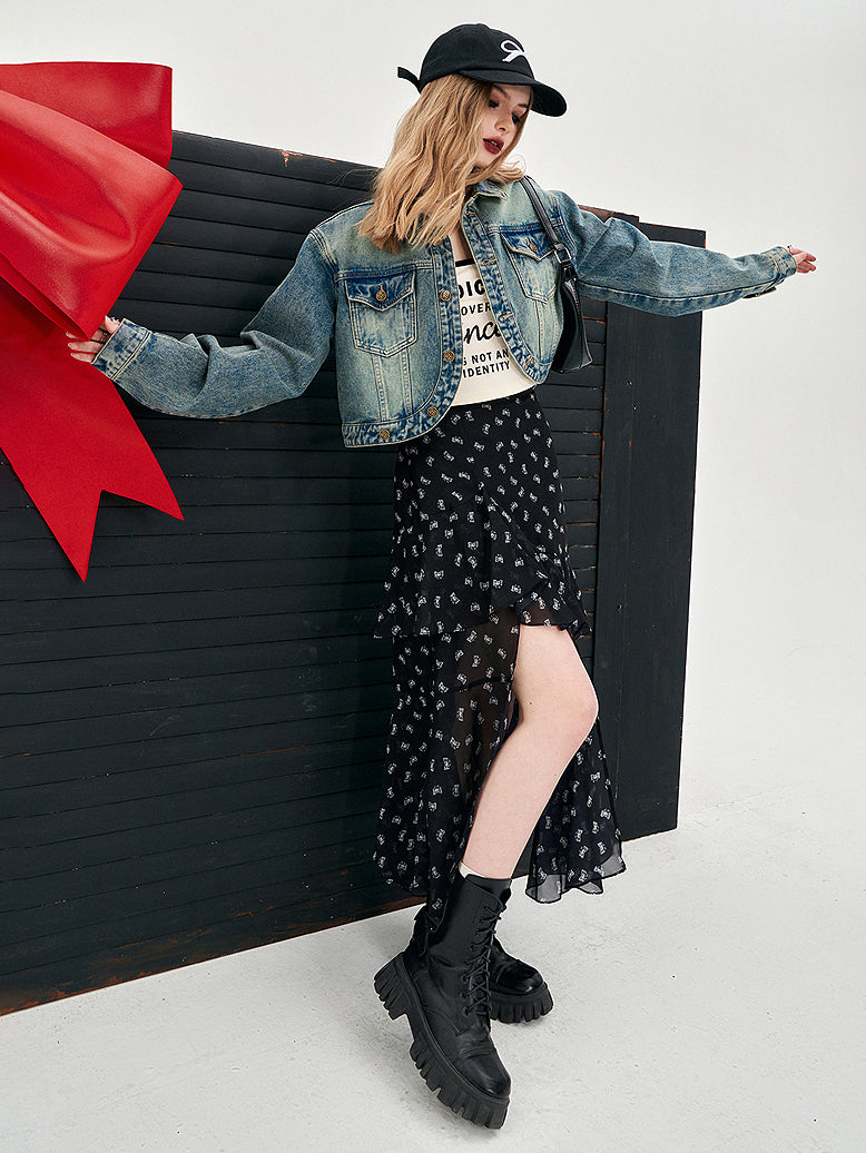 Asymmetrical flare chiffon skirt 