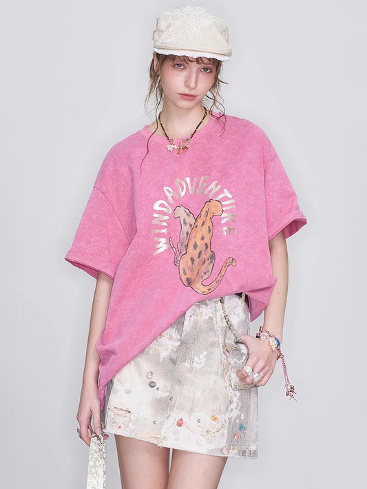 アニマルプリントウォッシュドTシャツ