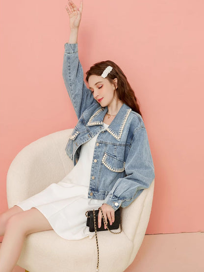 Pearl design denim jacket 