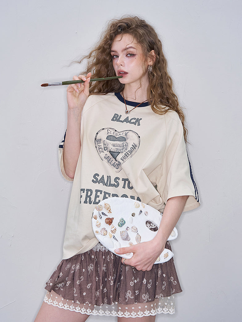 フリーダムハートプリントTシャツ