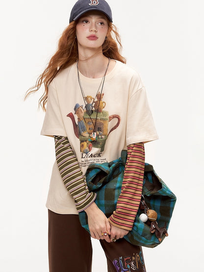 Striped sleeve layered top 