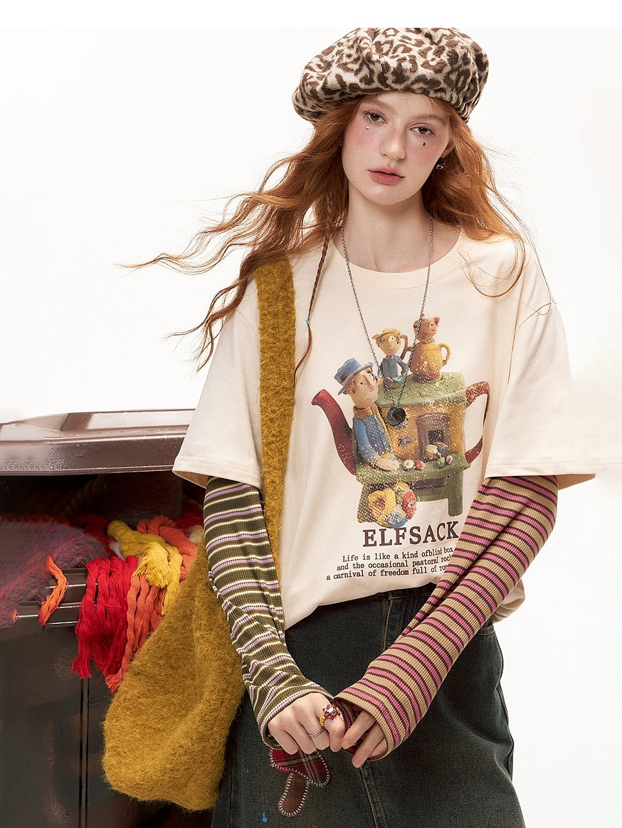 Striped sleeve layered top 