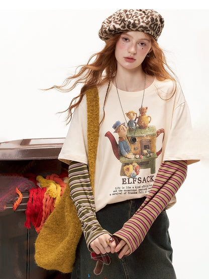 Striped sleeve layered top 