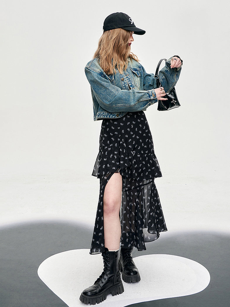 Asymmetrical flare chiffon skirt 