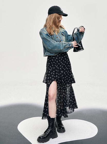 Asymmetrical flare chiffon skirt 