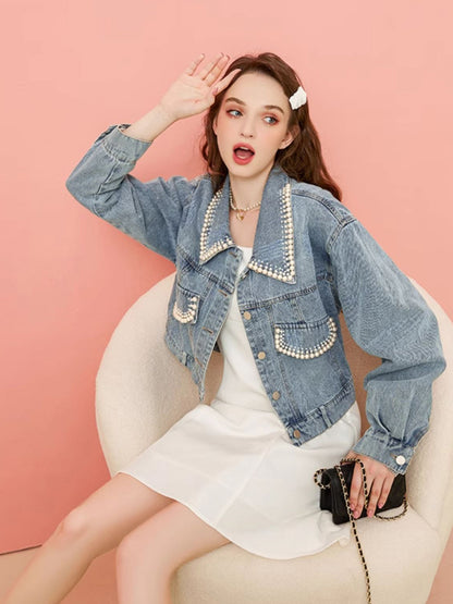 Pearl design denim jacket 