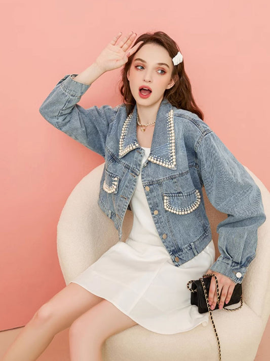 Pearl design denim jacket 