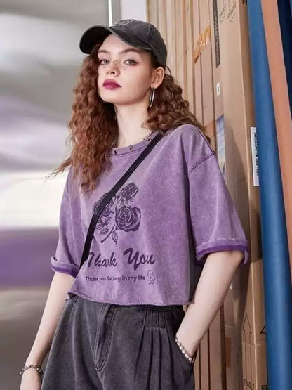 サンクスローズクロップドTシャツ