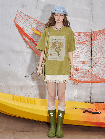 キャラクタープリントオーバーTシャツ