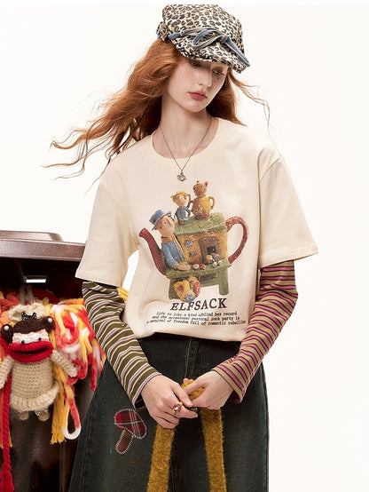 Striped sleeve layered top 