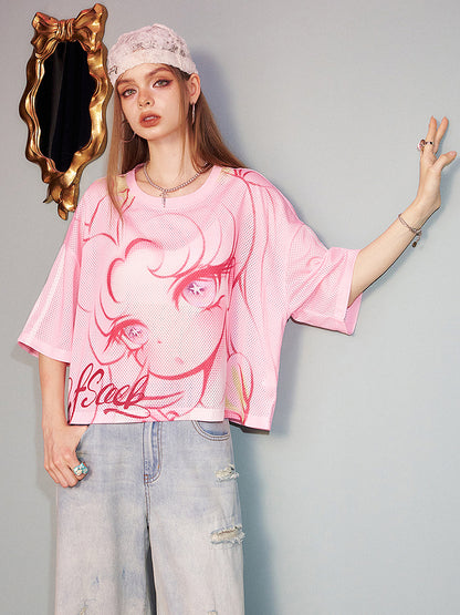 メッシュビジュアルプリントTシャツ