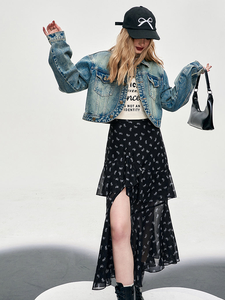 Asymmetrical flare chiffon skirt 