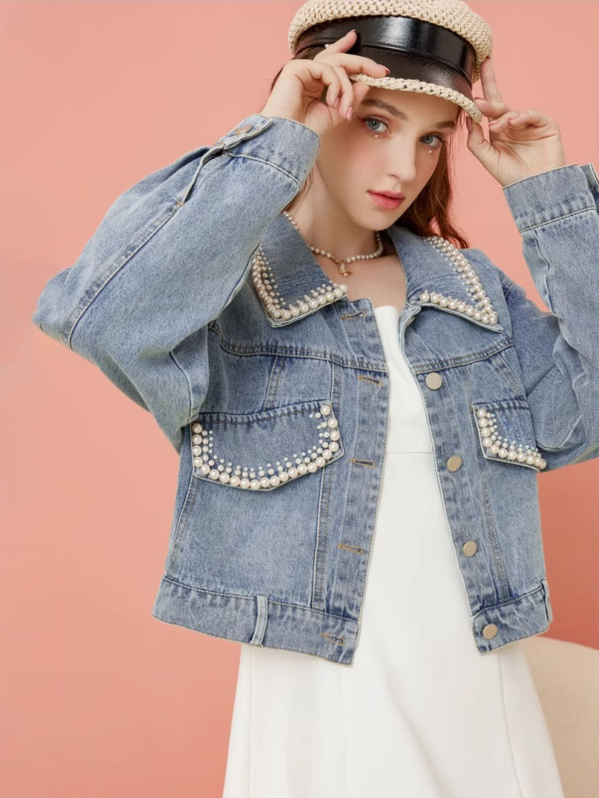 Pearl design denim jacket 