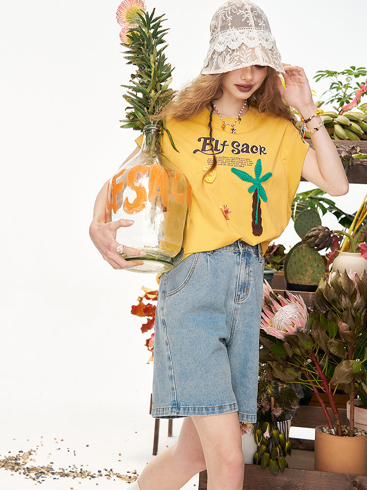 パームツリーステッチTシャツ