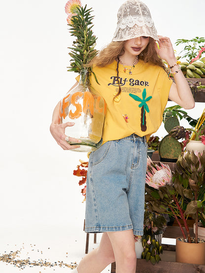 パームツリーステッチTシャツ