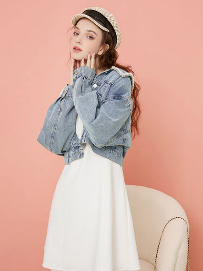 Pearl design denim jacket 