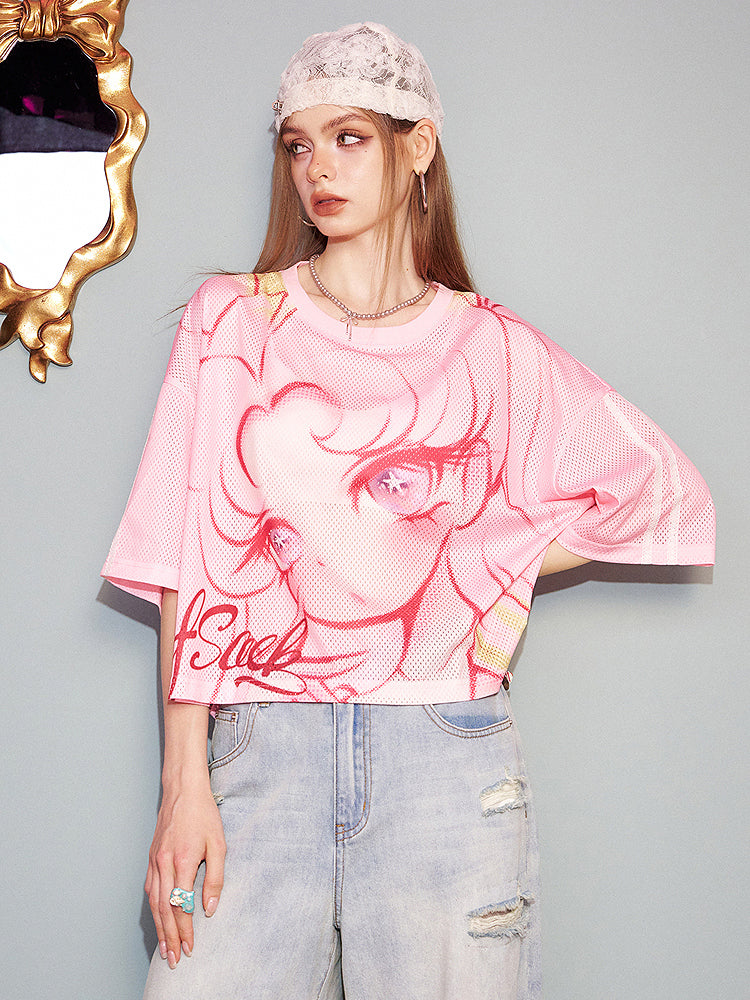 メッシュビジュアルプリントTシャツ